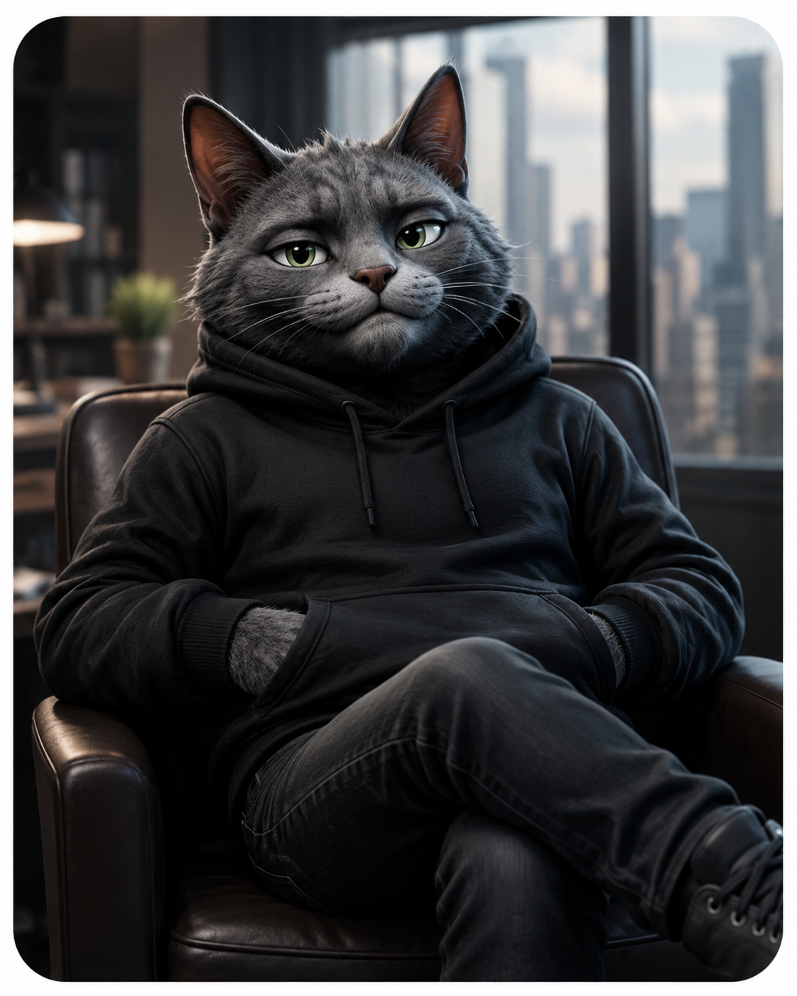 DeadCatFound cat lounging in modern office